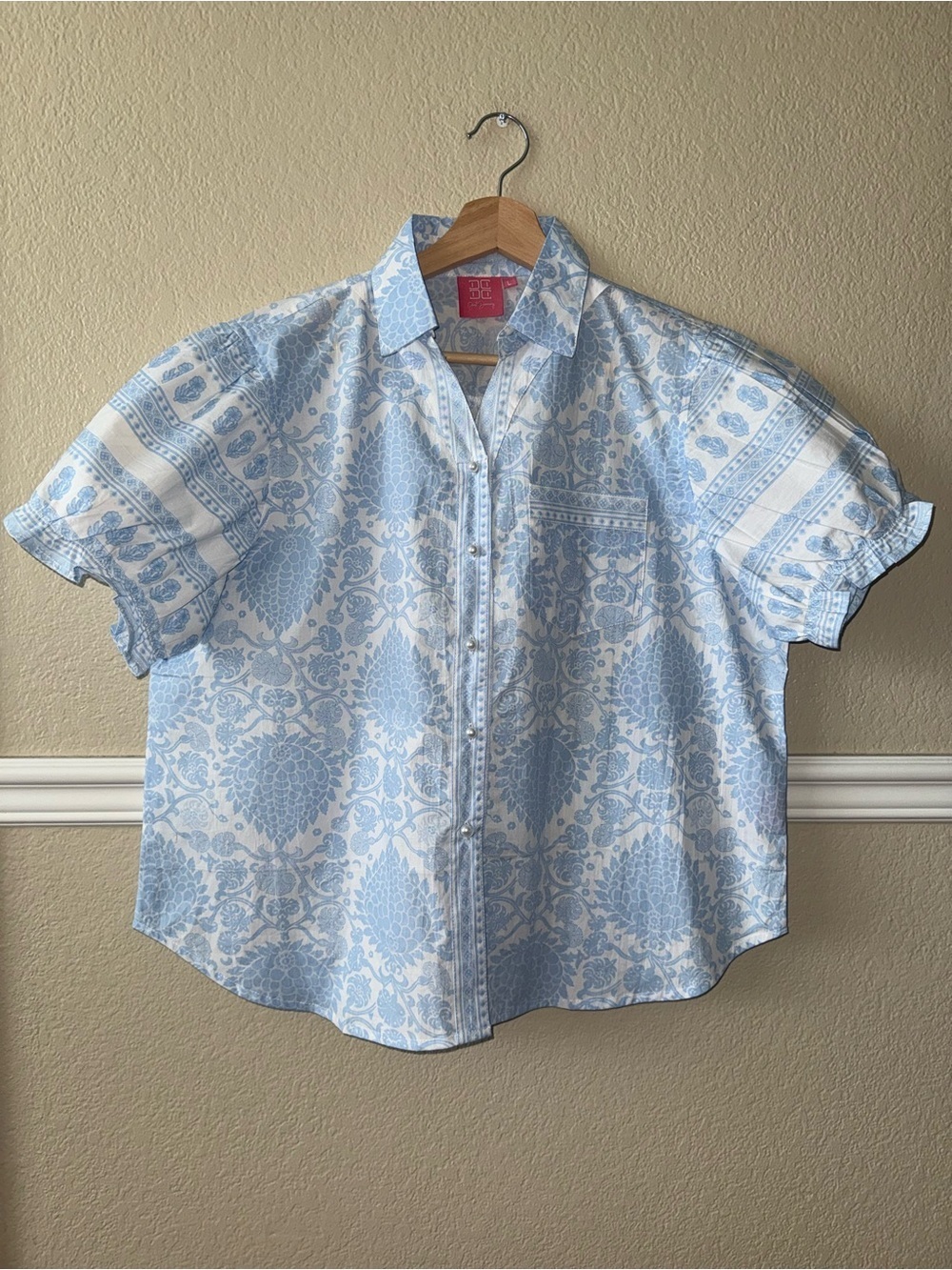 Just Darviny 100% Cotton Dar Shirt Tobacco Leaf Sky Blue White Large